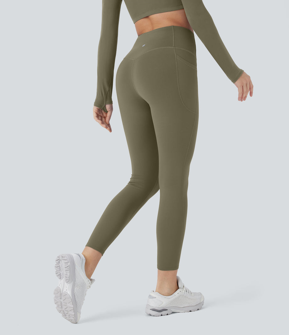 SoftlyZero™ Plush Thermal High Waisted Tummy Control Pocket Workout Leggings - Deep Sage