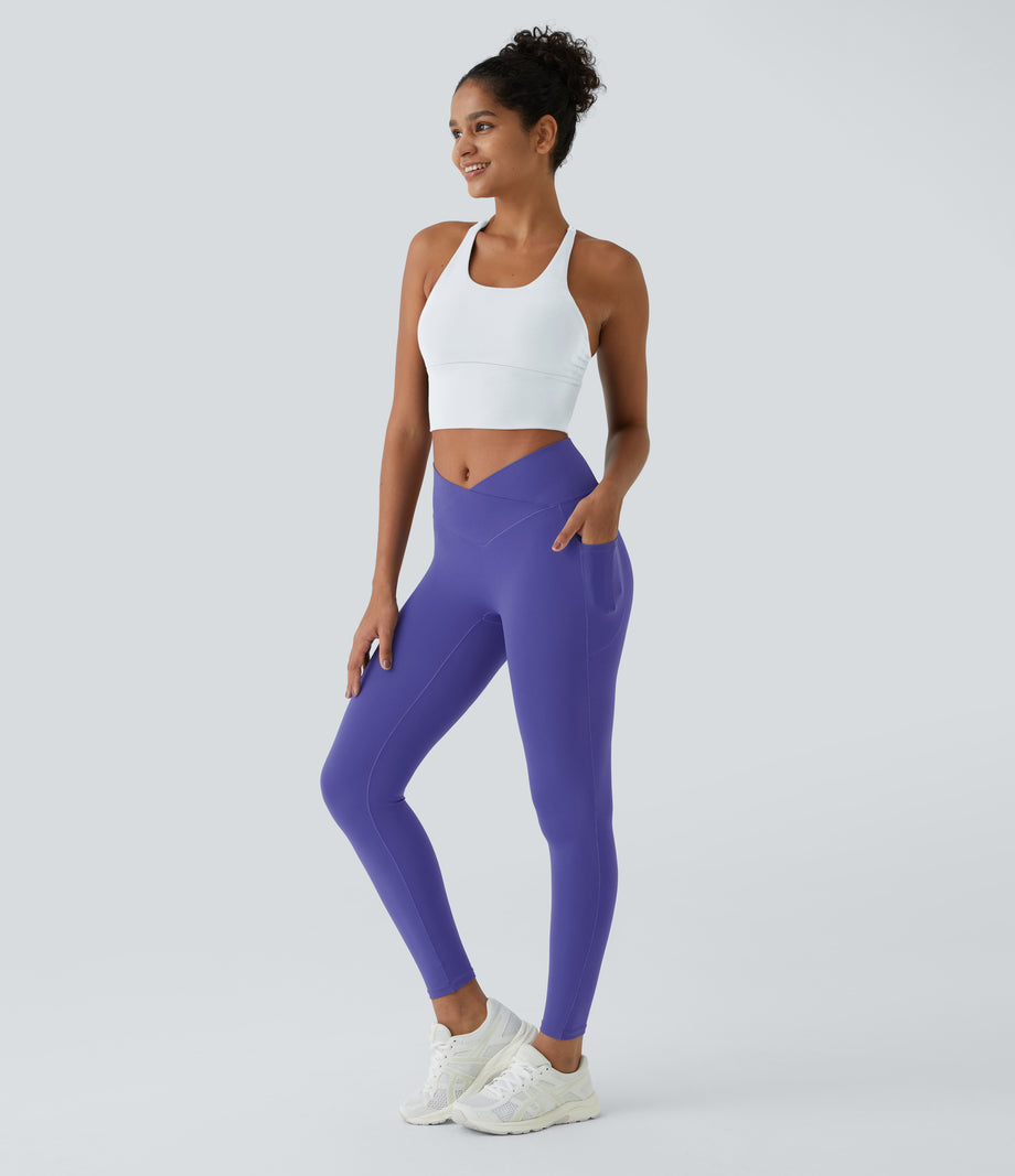 SoftlyZero™ Crossover Pocket Plain Leggings-UPF50+ - Misty Lavender
