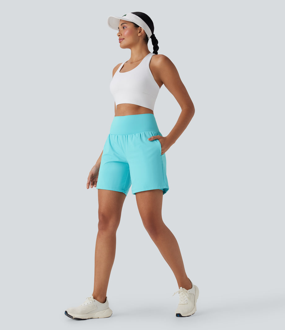 SoftlyZero™ Airy Super High Waisted 2-in-1 Cool Touch Yoga Shorts 7" with Pockets - Loka Blue