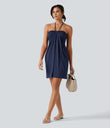 Halter Tie Back Mini Resort Dress with Pockets - Naval Academy