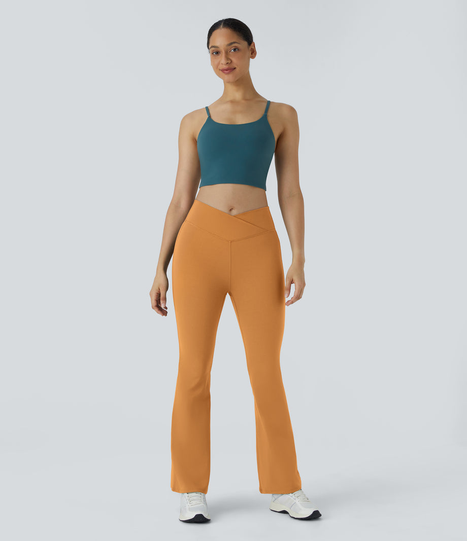 DayStretch High Waisted Crossover Flare Yoga Leggings - Buckskin