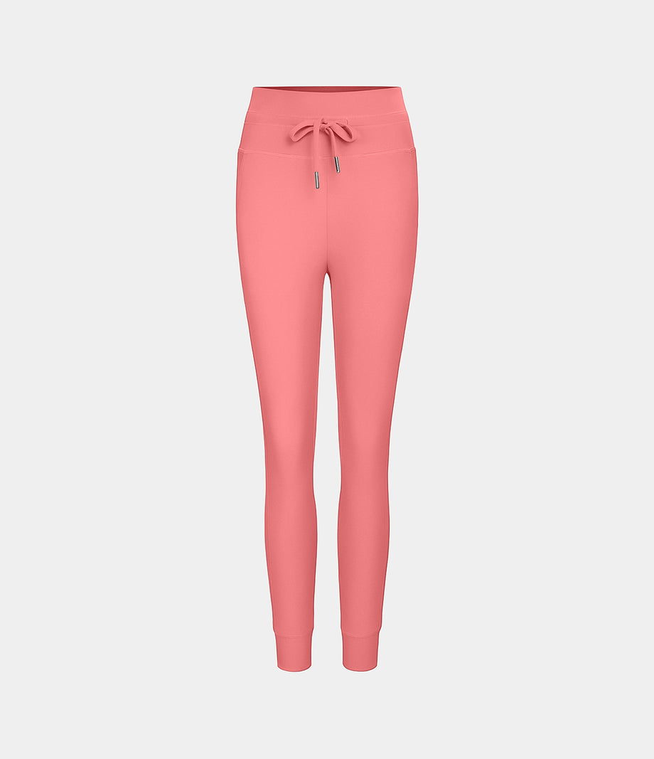 SoftlyZero™ Plush High Waisted Drawstring Pocket Plain Full Length Joggers - Shell Pink