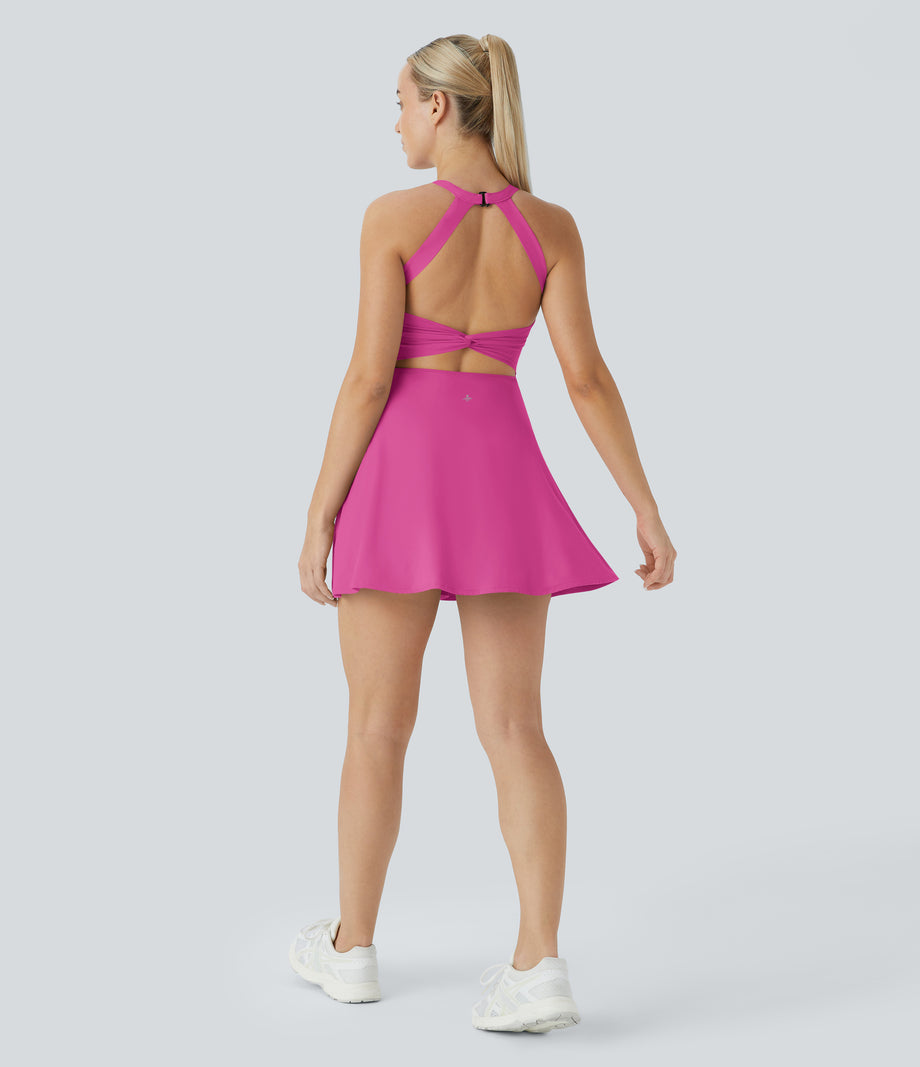 SoftlyZero™ Airy Backless Twisted Cool Touch Dance Active Dress-Easy Peezy Edition - Fuchsia Fedora
