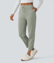 Mid Rise Drawstring Curved Hem Quick Dry Golf Tapered Pants with Pockets-UPF40+ - Desert Sage