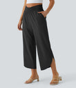 Breezeful™ High Waisted Crossover Quick Dry Resort Pants with Pockets - Black