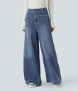 Halara Flex™ High Waisted Pockets Washed Casual Wide Leg Jeans - Orchid Blue Denim