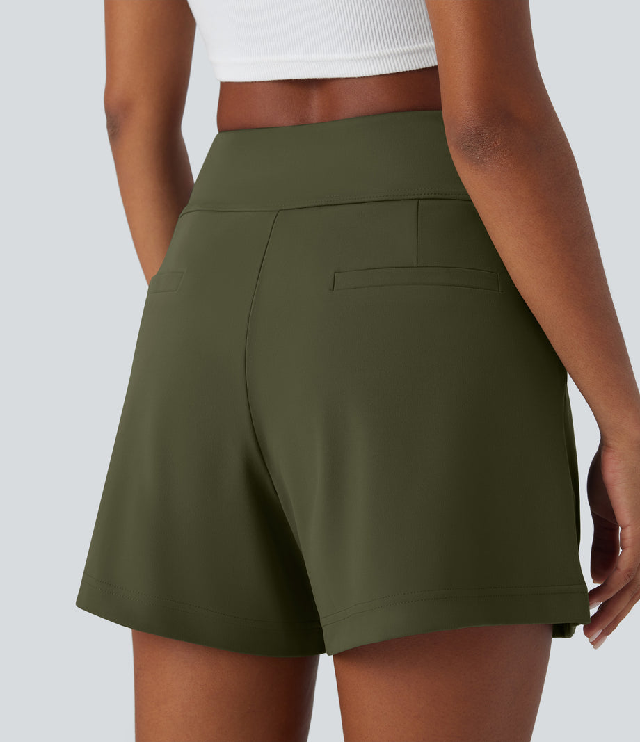 DayStretch High Waisted Work Baggy Shorts 4'' with Pockets - Forest Night