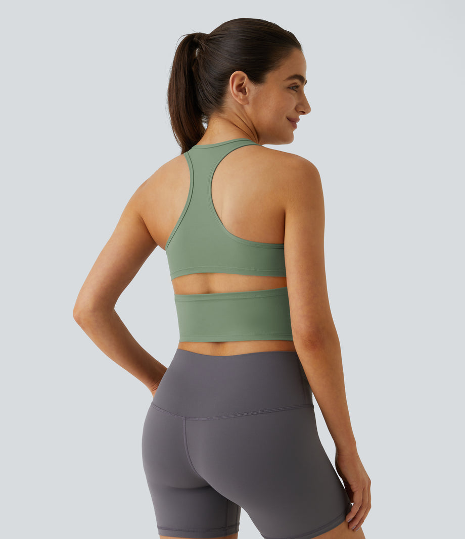 SoftlyZero™ Plush U Neck Racerback Cut Out Cropped Yoga Tank Top - Asparagus