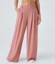 High Waisted Pocket Wide Leg Flowy Solid Palazzo Casual Linen-Feel Pants - Rosette