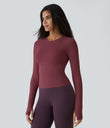 Solid Thumb Hole Yoga Sports Top - Chocolate Truffle