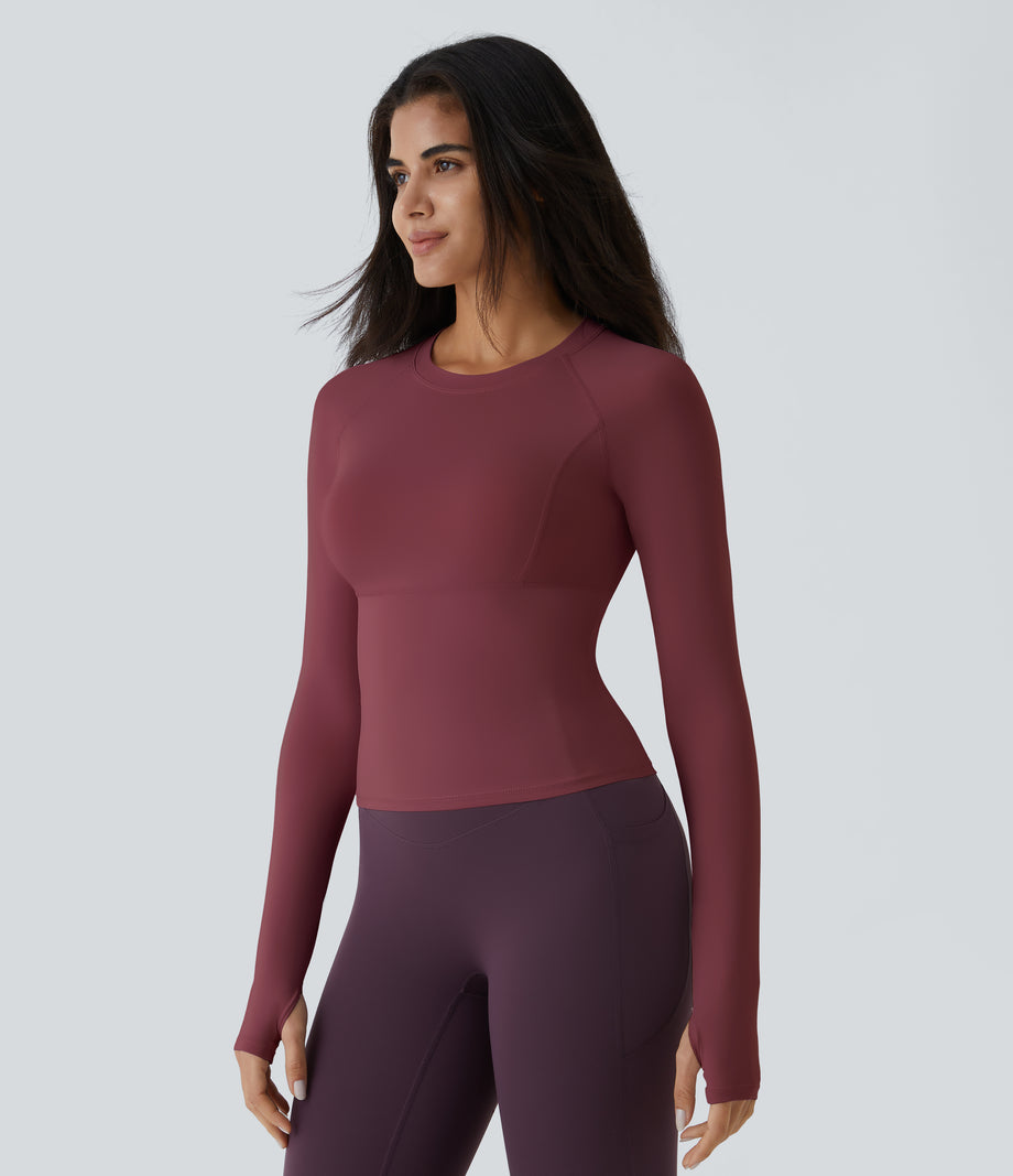 Solid Thumb Hole Yoga Sports Top - Chocolate Truffle