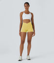 SoftlyZero™ High Waisted Crossover Plain Yoga Biker Shorts 3''-UPF50+ - Lemon Meringue