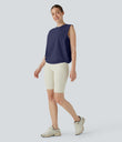 Round Neck Ruched Cool Touch Yoga Tank Top-UPF50+ - Patriot Blue