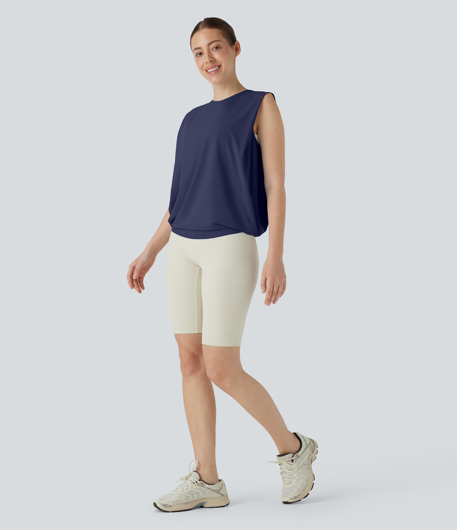 Round Neck Ruched Cool Touch Yoga Tank Top-UPF50+ - Patriot Blue