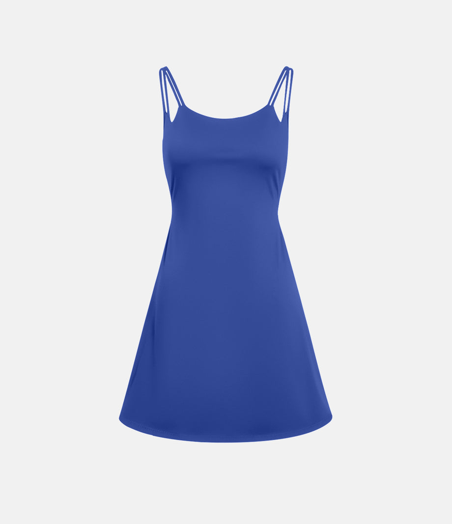 SoftlyZero™ Plush Double Straps 2-Piece Pocket Slip Dance Active Dress A-D Cups - Lotus Blue