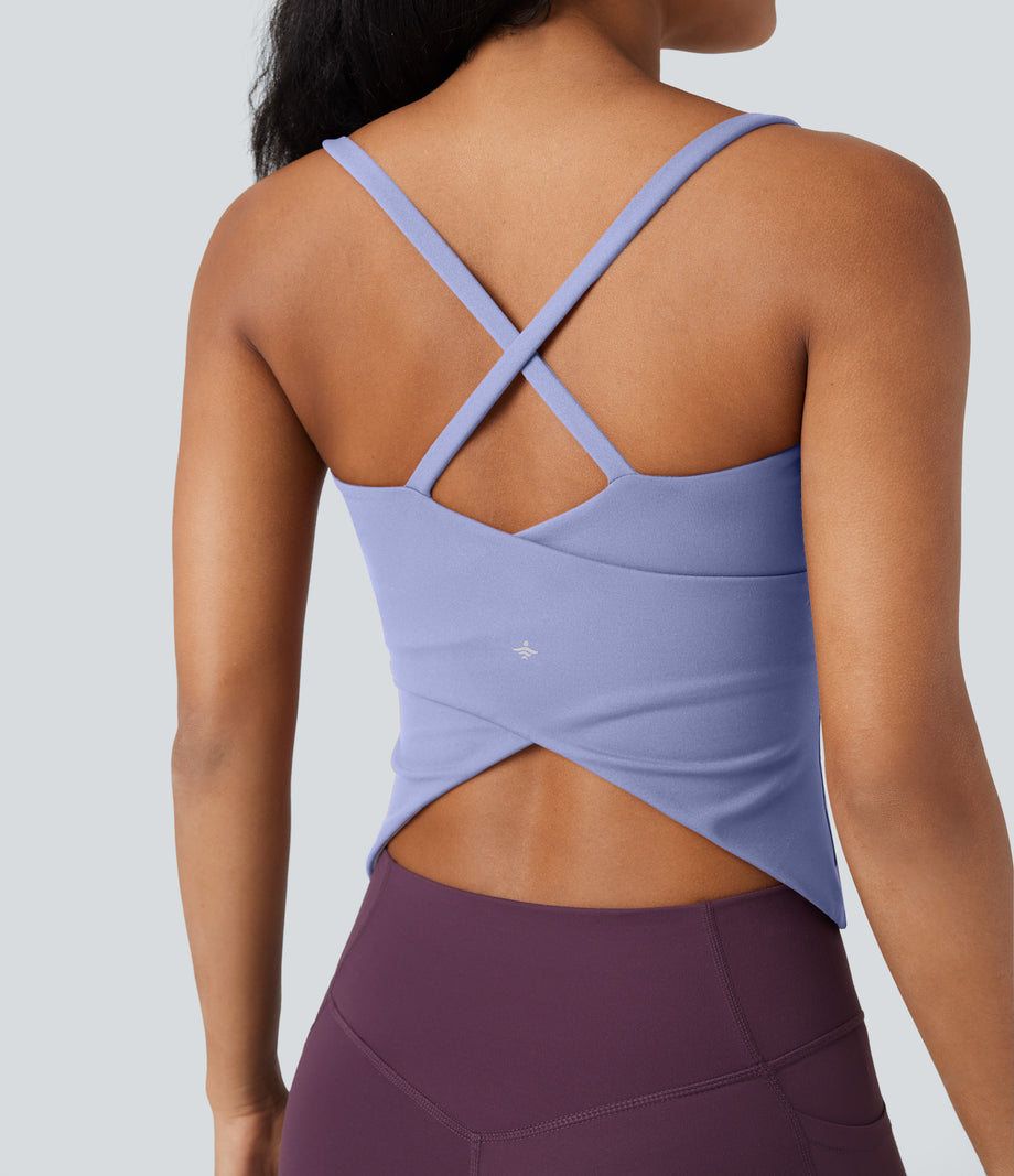 Scoop Neck Crisscross Back Crossover Hem Yoga Cami Top - Baby Lavender