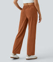 Mid Rise Zipper Pocket Corduroy Casual Pants - Baked Clay
