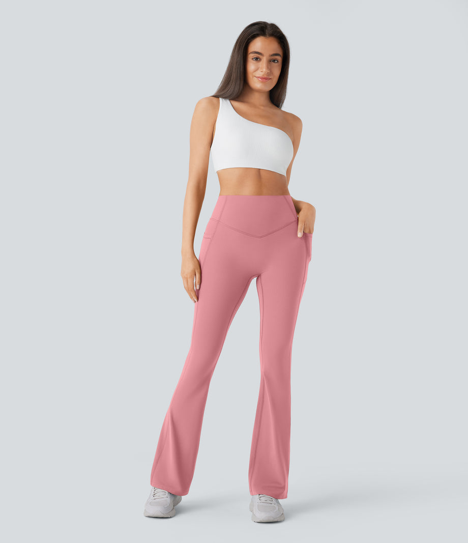 Halara UltraSculpt™ High Waisted Scrunch Butt Lifting Tummy Control Pocket Shaping Yoga Bootcut Leggings - Rose Pink