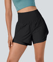 Breezeful™ Super High Waisted Curved Hem 2-in-1 Pocket Quick Dry Yoga Shorts 3.5'' - Black