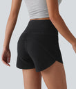 Halara Flex™ High Waisted Tummy Control Curved Hem Skinny Denim Casual Shorts with Pockets - Meteorite Black Denim