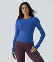 Solid Thumb Hole Yoga Sports Top - Nebulas Blue