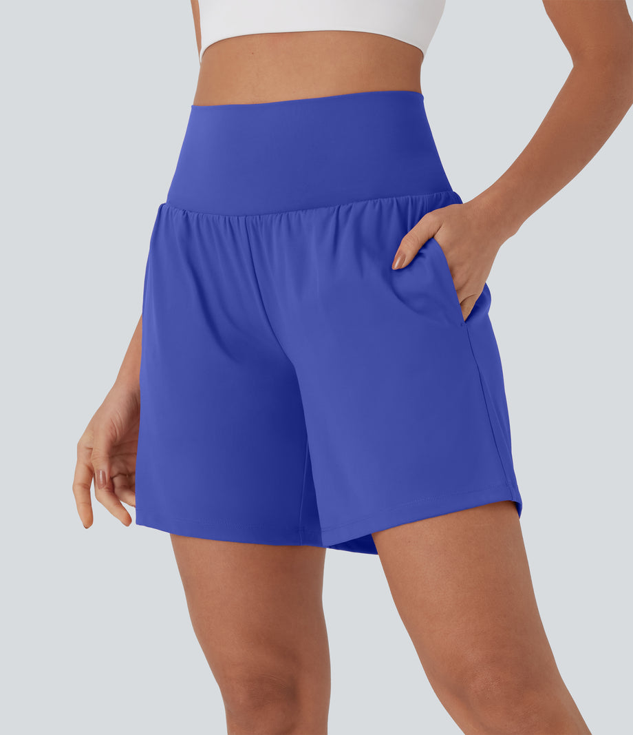 SoftlyZero™ Airy Super High Waisted 2-in-1 Cool Touch Yoga Shorts 7" with Pockets - Aster Blue