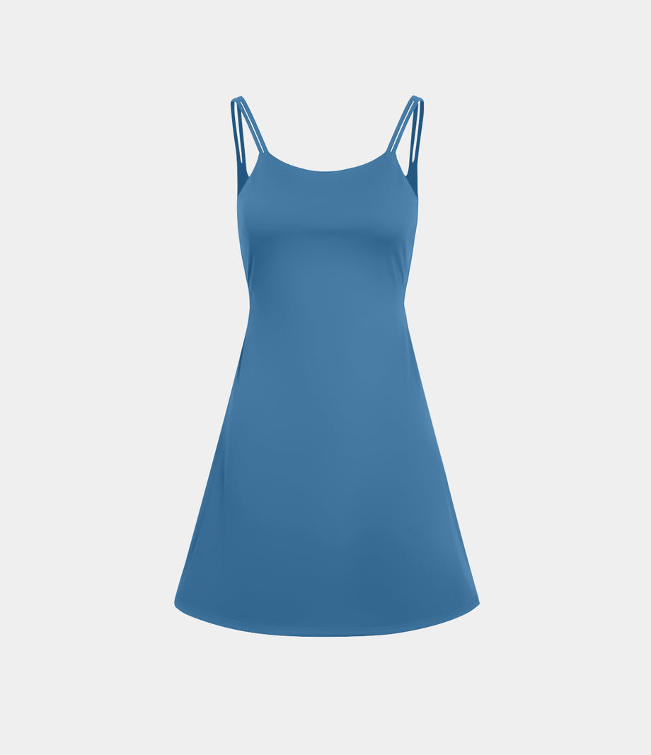 SoftlyZero™ Plush Double Straps 2-Piece Pocket Slip Dance Active Dress A-D Cups - Gloomy Blue