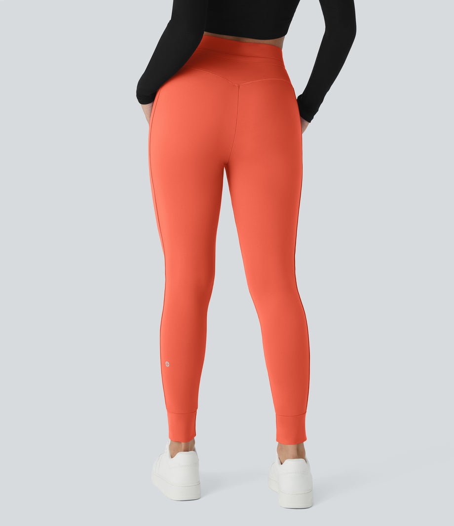 SoftlyZero™ Plush High Waisted Drawstring Pocket Plain Full Length Joggers - Tigerlily
