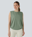 Round Neck Ruched Cool Touch Yoga Tank Top-UPF50+ - Hedge Green