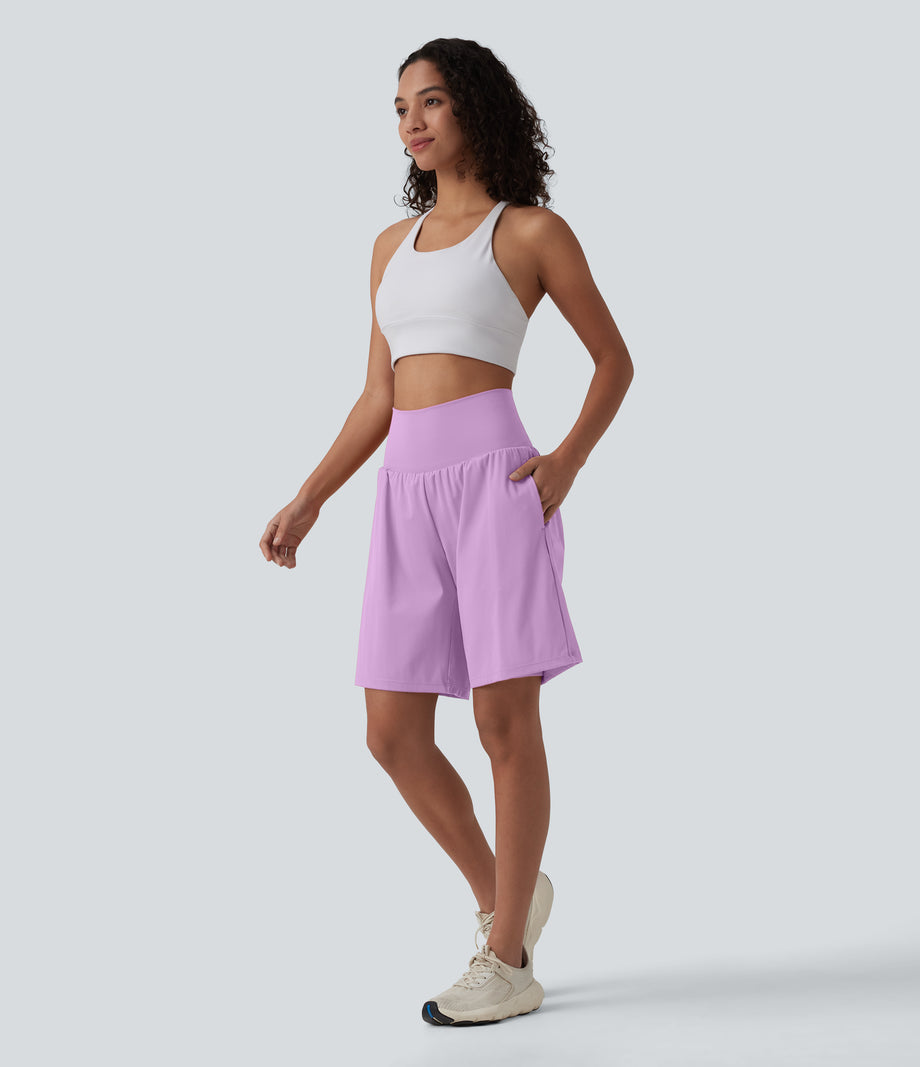 SoftlyZero™ Airy Super High Waisted 2-in-1 Cool Touch Yoga Shorts 9" with Pockets - Orchid Bouquet