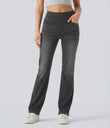 Halara Flex™ High Waisted Pockets Washed Casual Bootcut Jeans - Charcoal Black Denim
