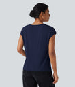 V Neck Short Sleeve Casual T-Shirt - Maritime Blue