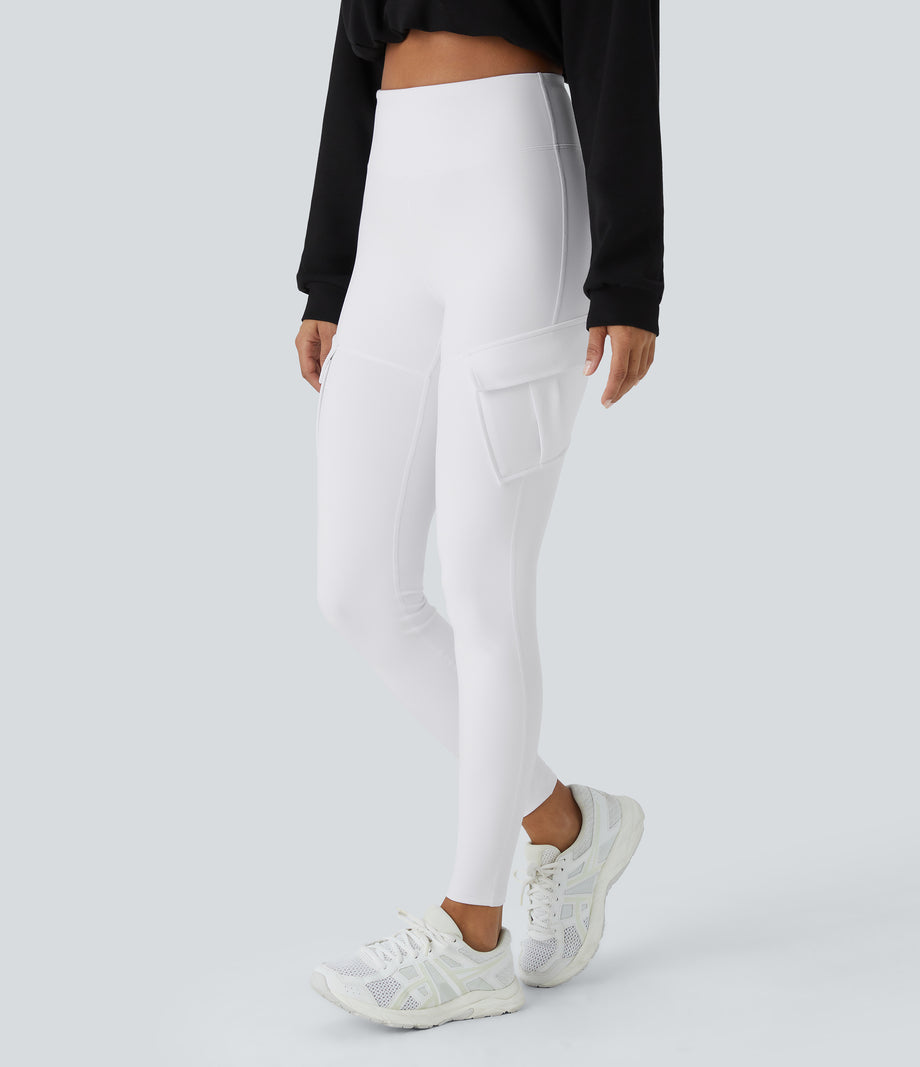 DayStretch High Waisted Cargo Pocket Skinny Yoga Leggings - White