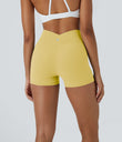 SoftlyZero™ High Waisted Crossover Plain Yoga Biker Shorts 3''-UPF50+ - Lemon Meringue