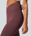 SoftlyZero™ Crossover Pocket Plain Leggings-UPF50+ - Red Mahogany