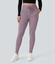 SoftlyZero™ Plush High Waisted Drawstring Pocket Plain Full Length Joggers - Mauve