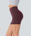 Halara UltraSculpt™ High Waisted Scrunch Butt Lifting Tummy Control Pocket Shaping Workout Biker Shorts 5'' - Evening Red
