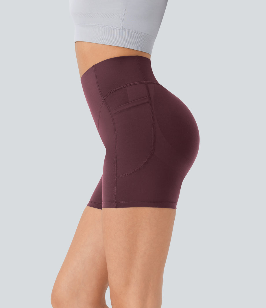Halara UltraSculpt™ High Waisted Scrunch Butt Lifting Tummy Control Pocket Shaping Workout Biker Shorts 5'' - Evening Red