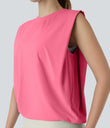 Round Neck Ruched Cool Touch Yoga Tank Top-UPF50+ - Pink Lemonade