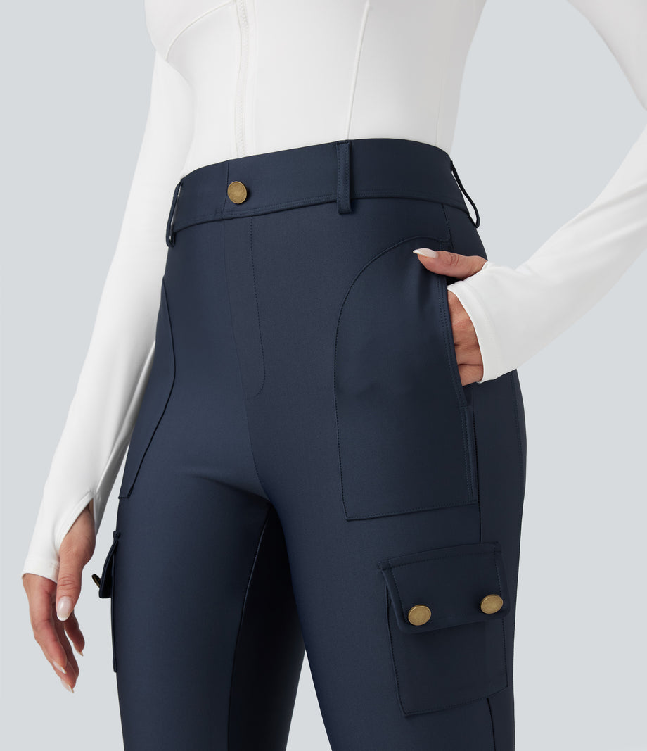 High Waisted Sheen 7/8 Leggings with Pockets - Blueberry