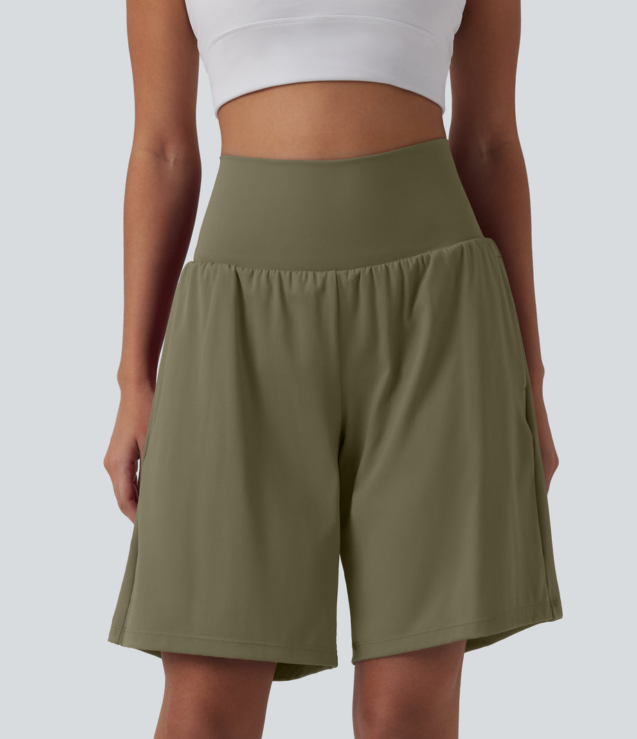 SoftlyZero™ Airy Super High Waisted 2-in-1 Cool Touch Yoga Shorts 9" with Pockets - Withered Green