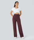 DayStretch High Waisted Pockets Straight Leg Casual Pants - Red Mahogany