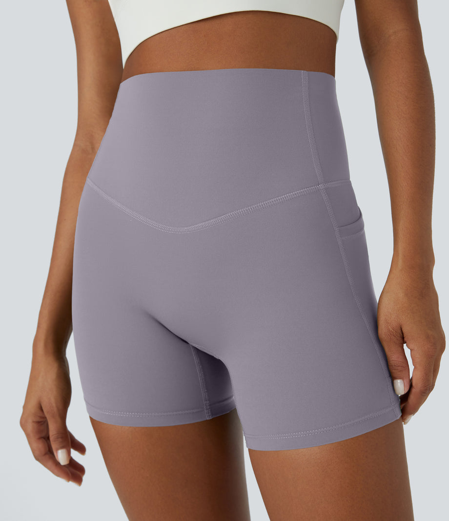 Halara UltraSculpt™ High Waisted Tummy Control Side Pocket Shaping Training Biker Shorts 5'' - Minimal Gray