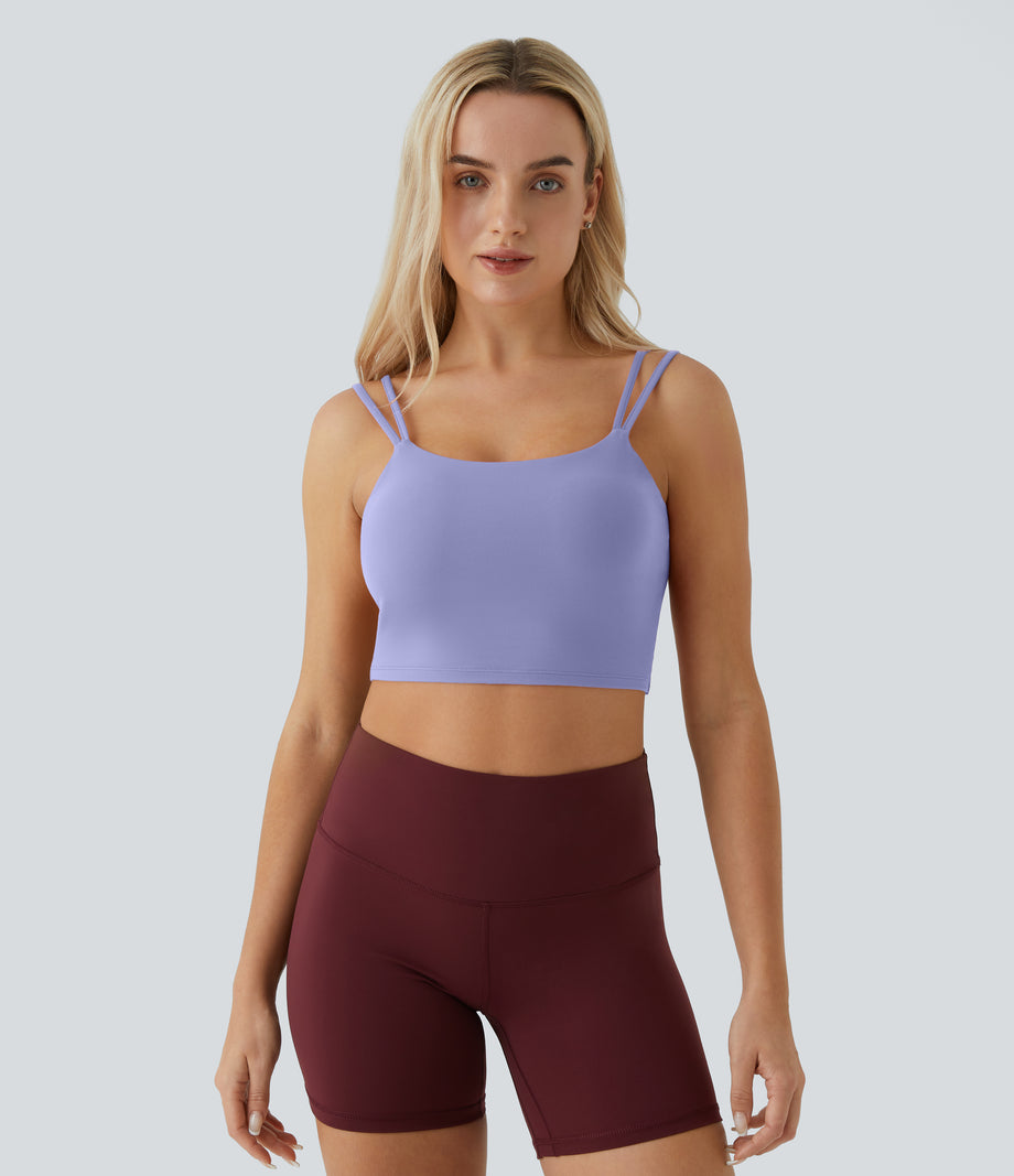 Double Straps Cropped Yoga Tank Top - Baby Lavender