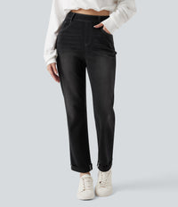 Halara Flex™ High Waisted Rolled Hem Casual Slim Jeans with Pockets - Phantom Denim