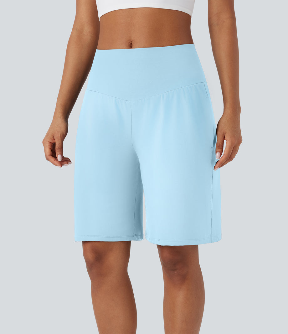 SoftlyZero™ Airy High Waisted Pockets Cool Touch Yoga Bermuda Shorts - Spun Sugar
