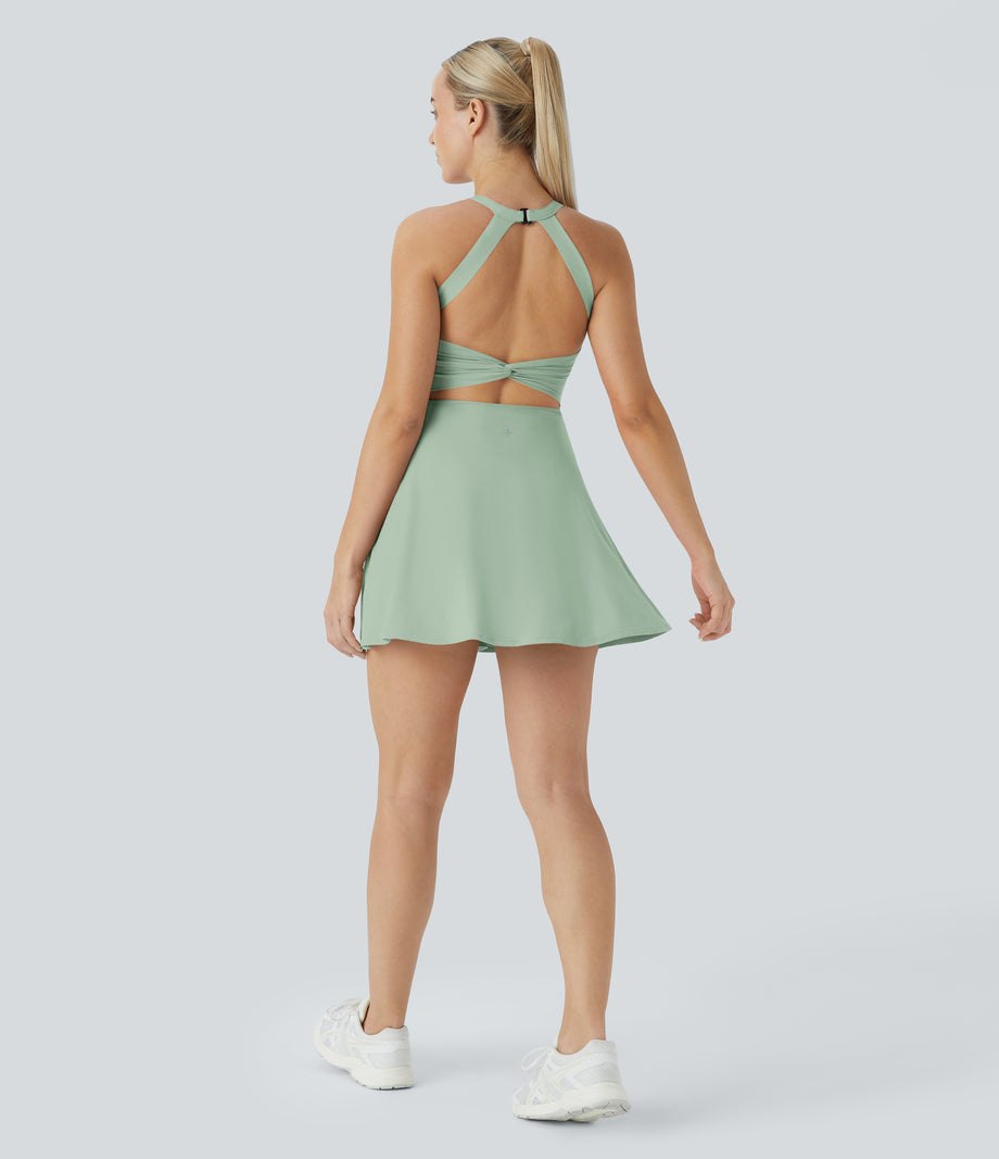 SoftlyZero™ Airy Backless Twisted Cool Touch Dance Active Dress-Easy Peezy Edition - Light Bean Green
