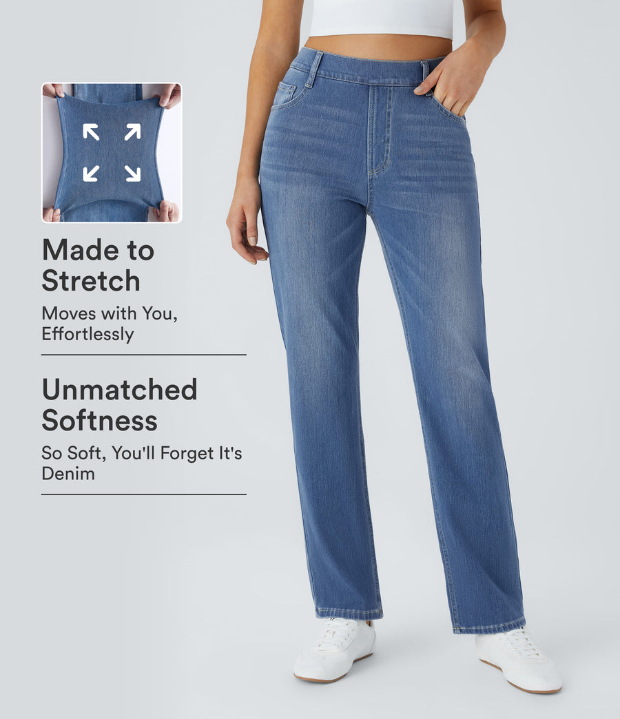 Celeste L'Amour Flex™ High Waisted Pockets Straight Leg Washed Casual Jeans