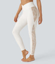 SoftlyZero™ High Waisted Crossover Contrast Lace Pocket Yoga Leggings-UPF50+ - White