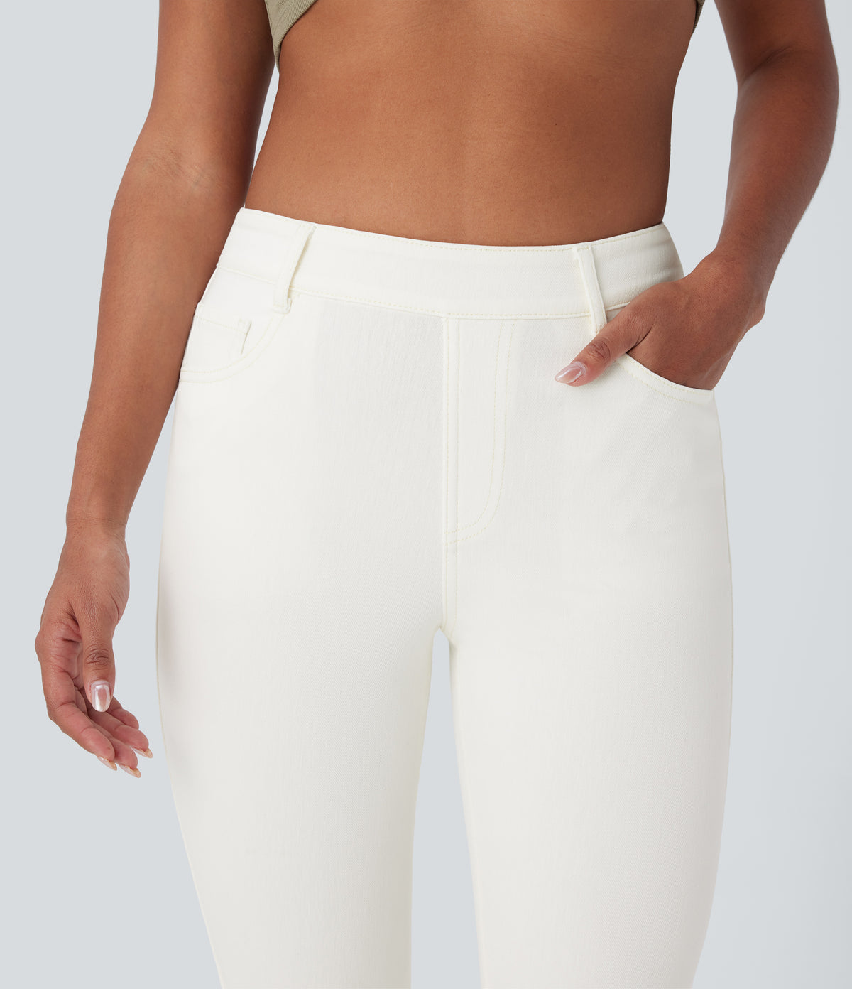 Halara Flex™ High Waisted Pockets Washed Casual Bootcut Jeans - Beige Denim